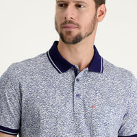 Light Blue Polo Collar Slim Fit Patterned Cotton T-shirt