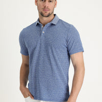 Light Navy Blue Polo Collar Regular Fit Patterned Cotton T-shirt
