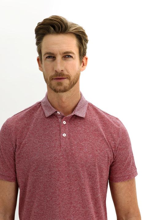 Light Burgundy Polo Collar Regular Fit Patterned Cotton T-shirt