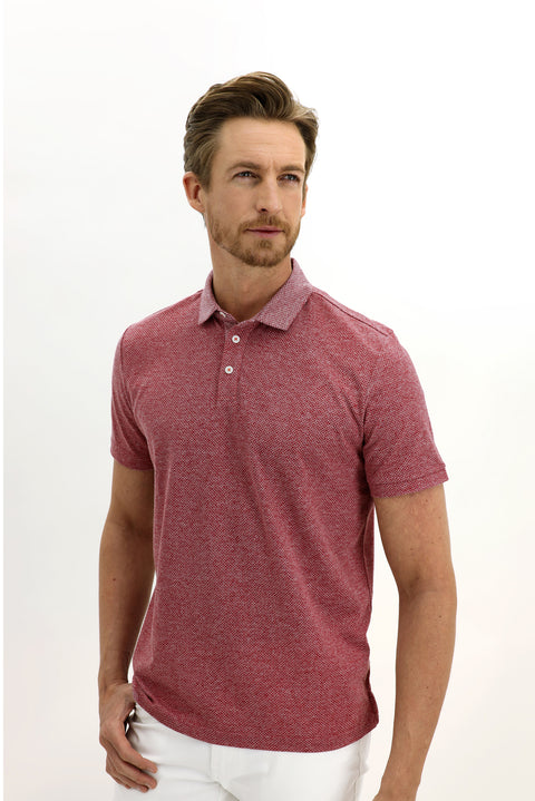 Light Burgundy Polo Collar Regular Fit Patterned Cotton T-shirt