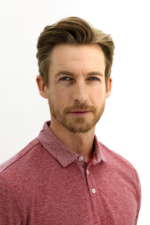 Light Burgundy Polo Collar Regular Fit Patterned Cotton T-shirt