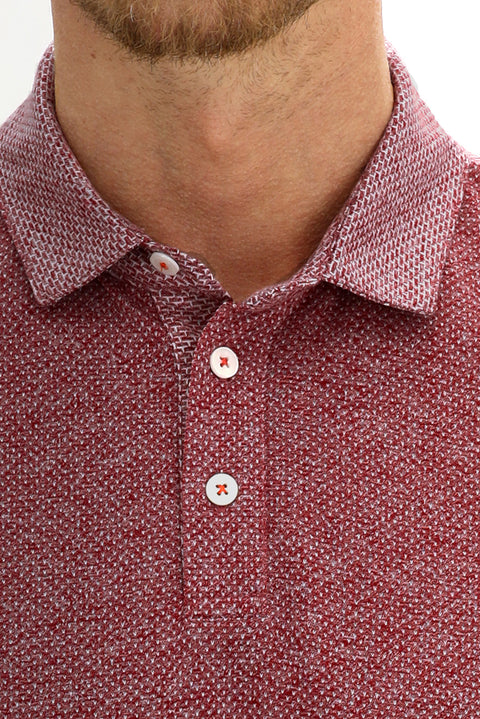 Light Burgundy Polo Collar Regular Fit Patterned Cotton T-shirt