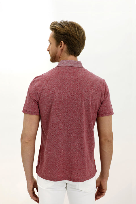 Light Burgundy Polo Collar Regular Fit Patterned Cotton T-shirt