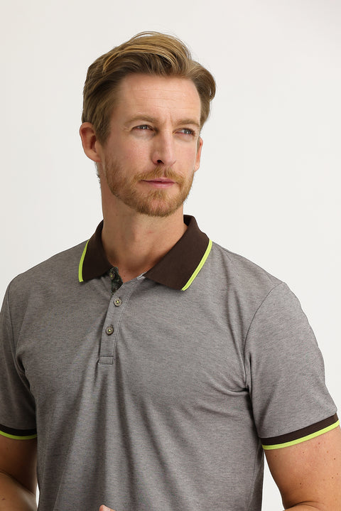 Medium Brown Polo Collar Regular Fit T-shirt