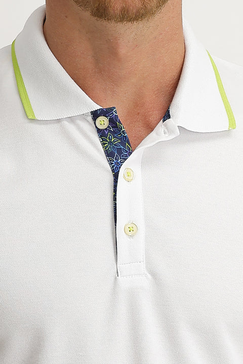 White Polo Collar Regular Fit Cotton T-shirt