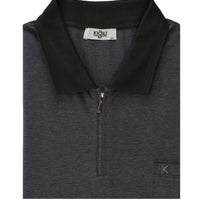 Black Plus Size Polo Shirt Regular Fit Zip-Up