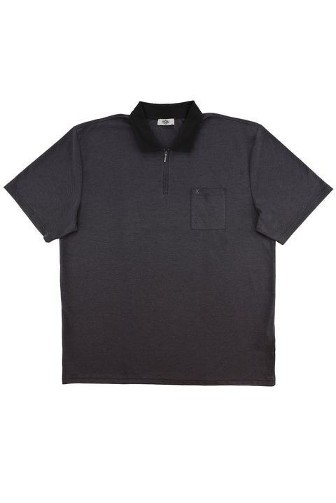 Black Plus Size Polo Shirt Regular Fit Zip-Up