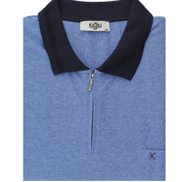 Sky Blue Plus Size Polo Collar Regular Fit Zip-Up T-Shirt