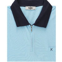 Aqua Blue Plus Size Polo Shirt Regular Fit Zip-Up