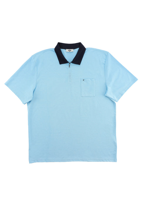 Aqua Blue Plus Size Polo Shirt Regular Fit Zip-Up
