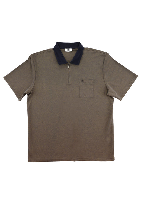 Medium Brown Plus Size Polo Collar Regular Fit Zip-Up T-Shirt