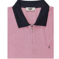 Orta Pembe Büyük Beden Polo Yaka Regular Fit Fermuarlı Tişört