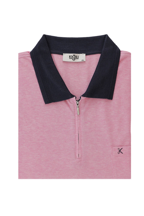 Orta Pembe Büyük Beden Polo Yaka Regular Fit Fermuarlı Tişört