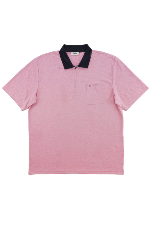 Orta Pembe Büyük Beden Polo Yaka Regular Fit Fermuarlı Tişört