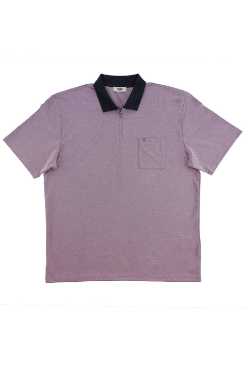 Eggplant Purple Plus Size Polo Collar Regular Fit Zip-Up T-Shirt