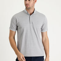 Silver Polo Collar Regular Fit Embroidered T-Shirt