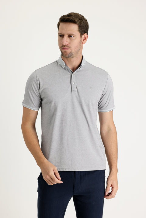 Silver Polo Collar Regular Fit Embroidered T-Shirt
