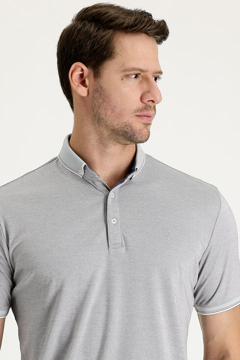 Silver Polo Collar Regular Fit Embroidered T-Shirt