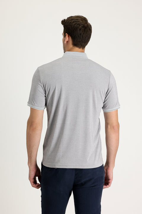 Silver Polo Collar Regular Fit Embroidered T-Shirt