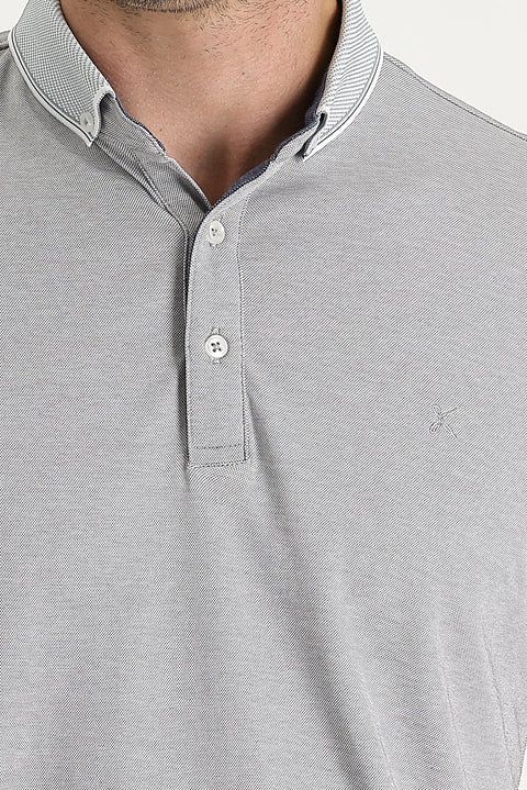 Silver Polo Collar Regular Fit Embroidered T-Shirt