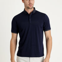 Dark Navy Polo Collar Regular Fit Embroidered T-Shirt