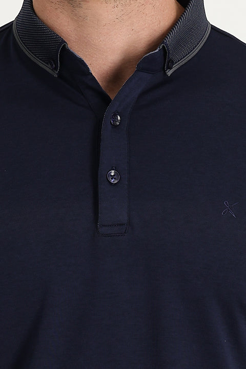 Dark Navy Polo Collar Regular Fit Embroidered T-Shirt