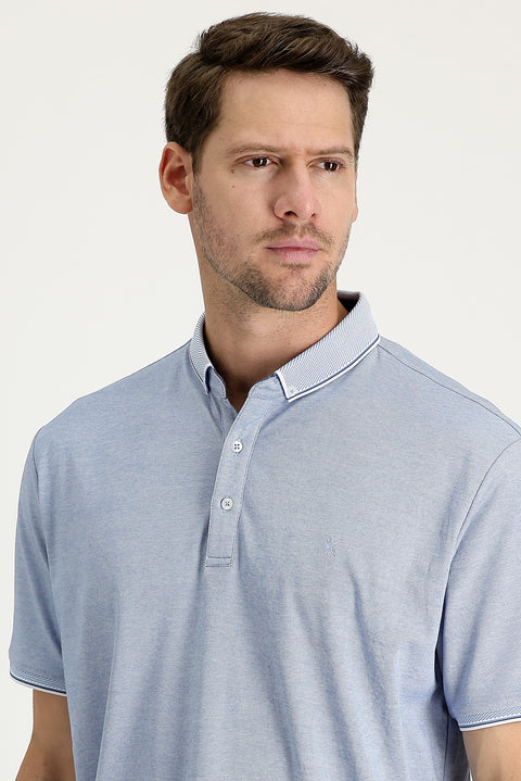Light Blue Polo Collar Regular Fit Embroidered T-Shirt