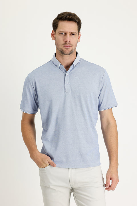 Light Blue Polo Collar Regular Fit Embroidered T-Shirt