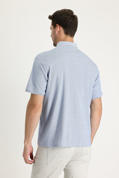 Light Blue Polo Collar Regular Fit Embroidered T-Shirt