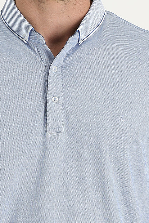 Light Blue Polo Collar Regular Fit Embroidered T-Shirt