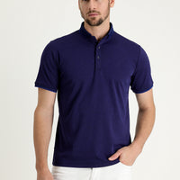 Navy Blue Polo Collar Regular Fit Embroidered T-Shirt