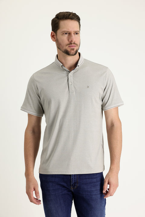 Medium Beige Polo Collar Regular Fit Embroidered T-shirt