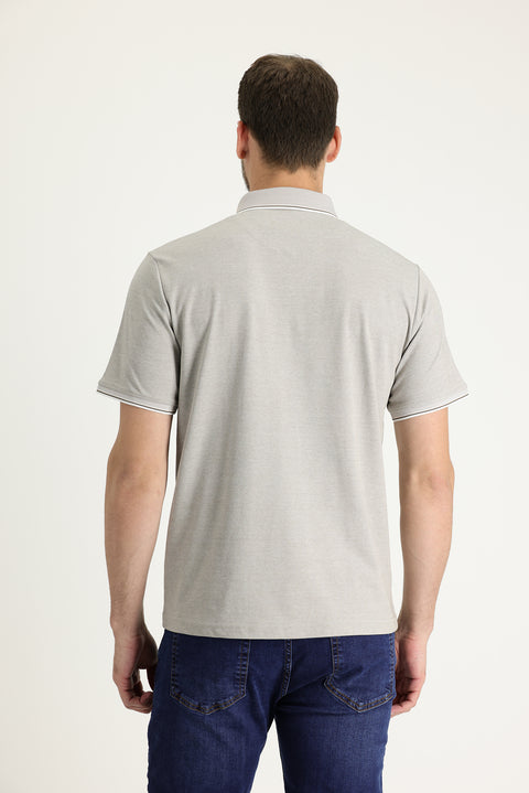 Medium Beige Polo Collar Regular Fit Embroidered T-shirt