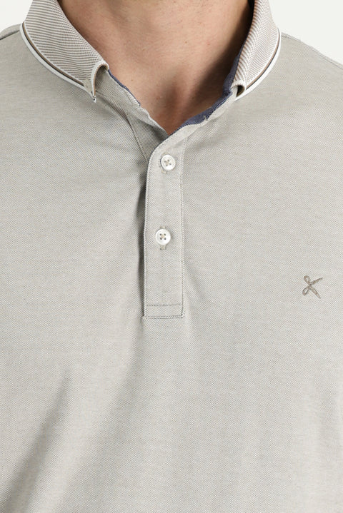Medium Beige Polo Collar Regular Fit Embroidered T-shirt