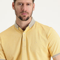 Mustard Yellow Polo Collar Regular Fit Embroidered T-Shirt