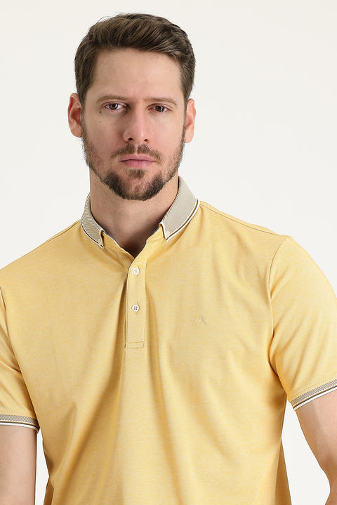 Mustard Yellow Polo Collar Regular Fit Embroidered T-Shirt