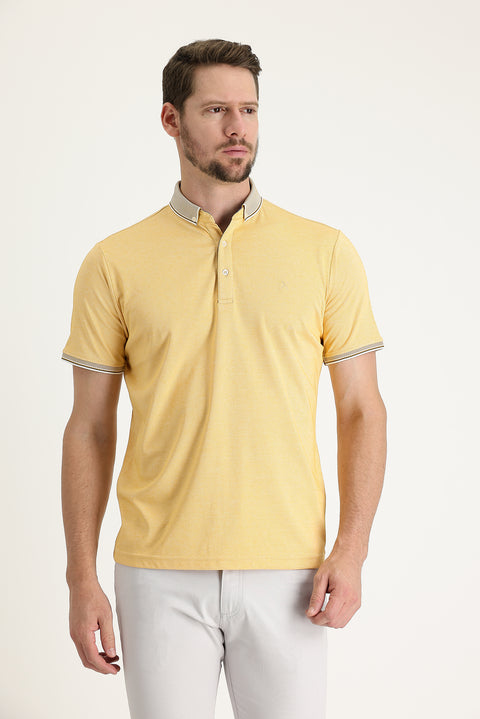 Mustard Yellow Polo Collar Regular Fit Embroidered T-Shirt