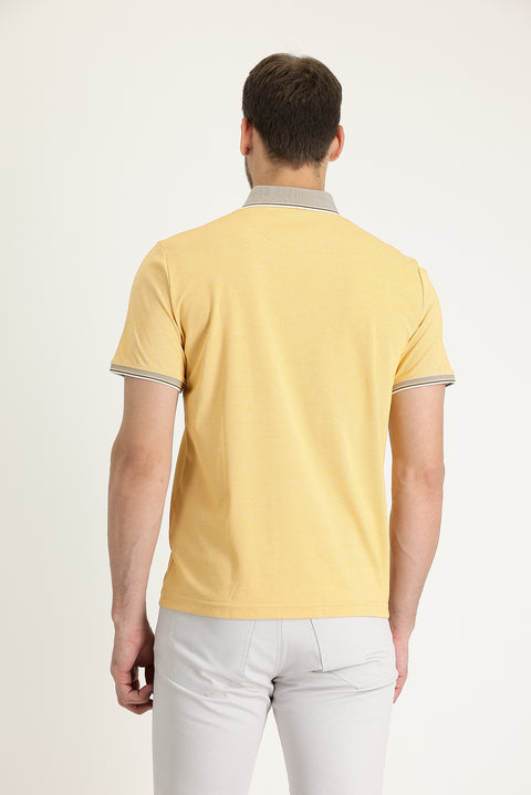 Mustard Yellow Polo Collar Regular Fit Embroidered T-Shirt