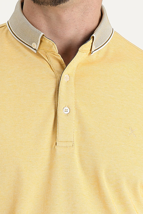 Mustard Yellow Polo Collar Regular Fit Embroidered T-Shirt