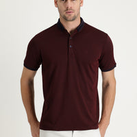 Dark Burgundy Polo Collar Regular Fit Embroidered T-Shirt