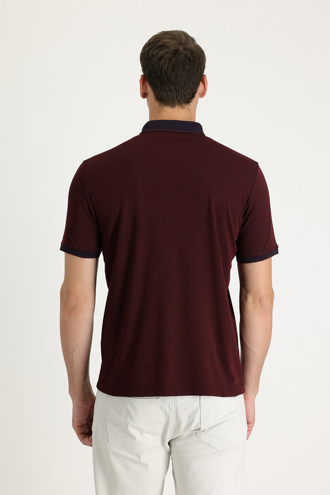 Dark Burgundy Polo Collar Regular Fit Embroidered T-Shirt