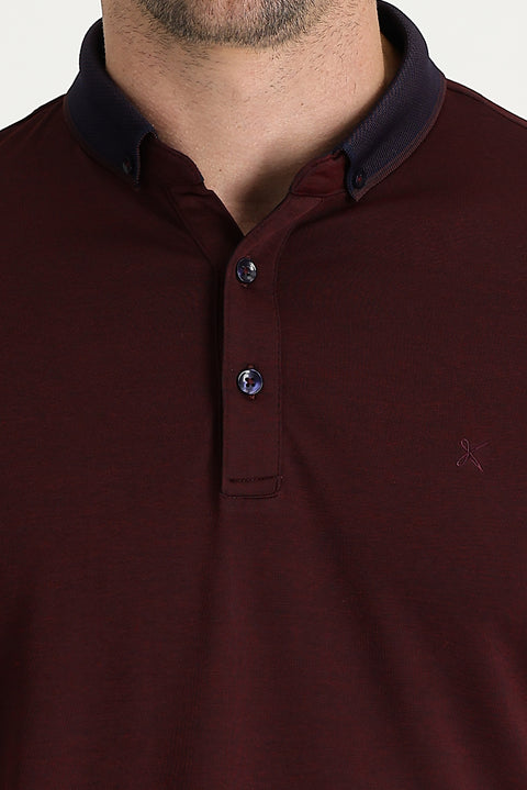 Dark Burgundy Polo Collar Regular Fit Embroidered T-Shirt