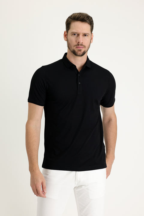 Black Polo Collar Regular Fit T-shirt