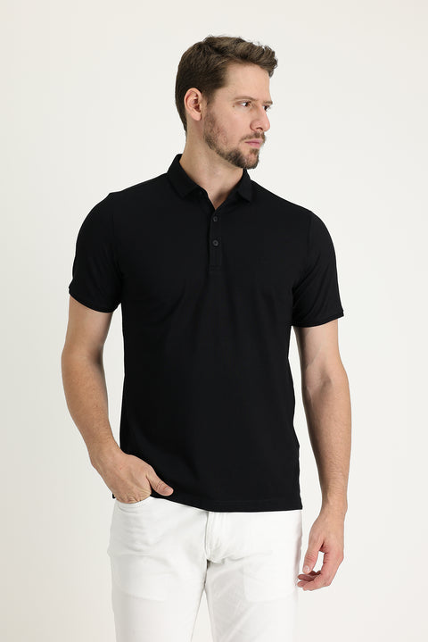 Black Polo Collar Regular Fit T-shirt