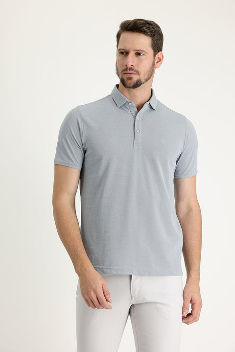 Silver Polo Collar Regular Fit Embroidered T-Shirt
