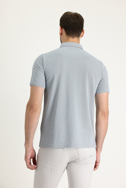 Silver Polo Collar Regular Fit Embroidered T-Shirt