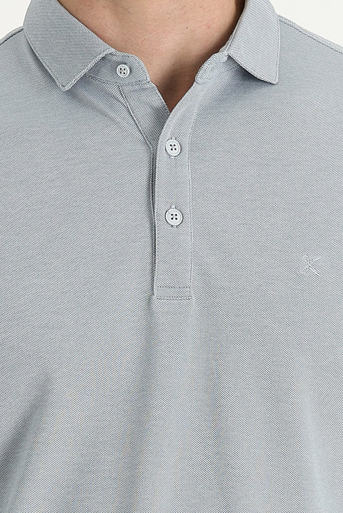 Silver Polo Collar Regular Fit Embroidered T-Shirt