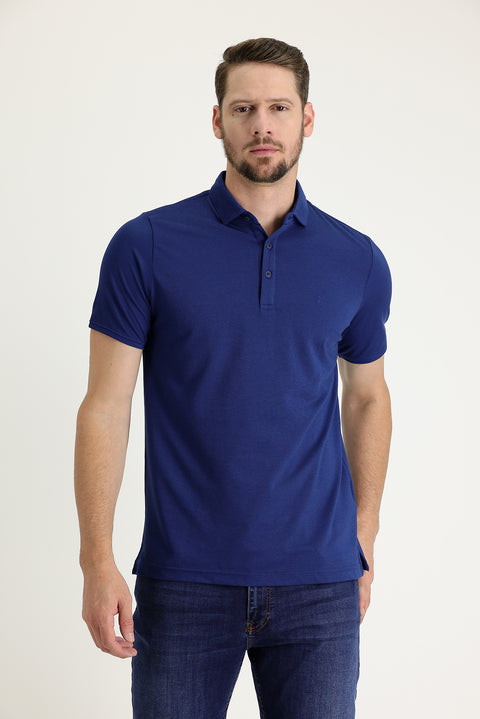 Navy Blue Polo Collar Regular Fit T-shirt