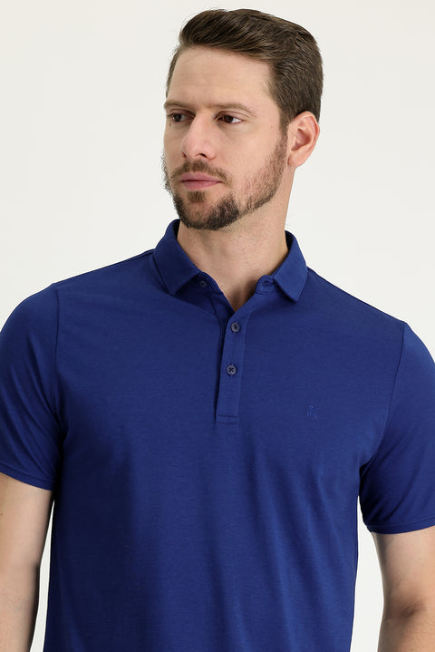 Navy Blue Polo Collar Regular Fit T-shirt