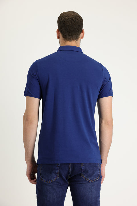 Navy Blue Polo Collar Regular Fit T-shirt